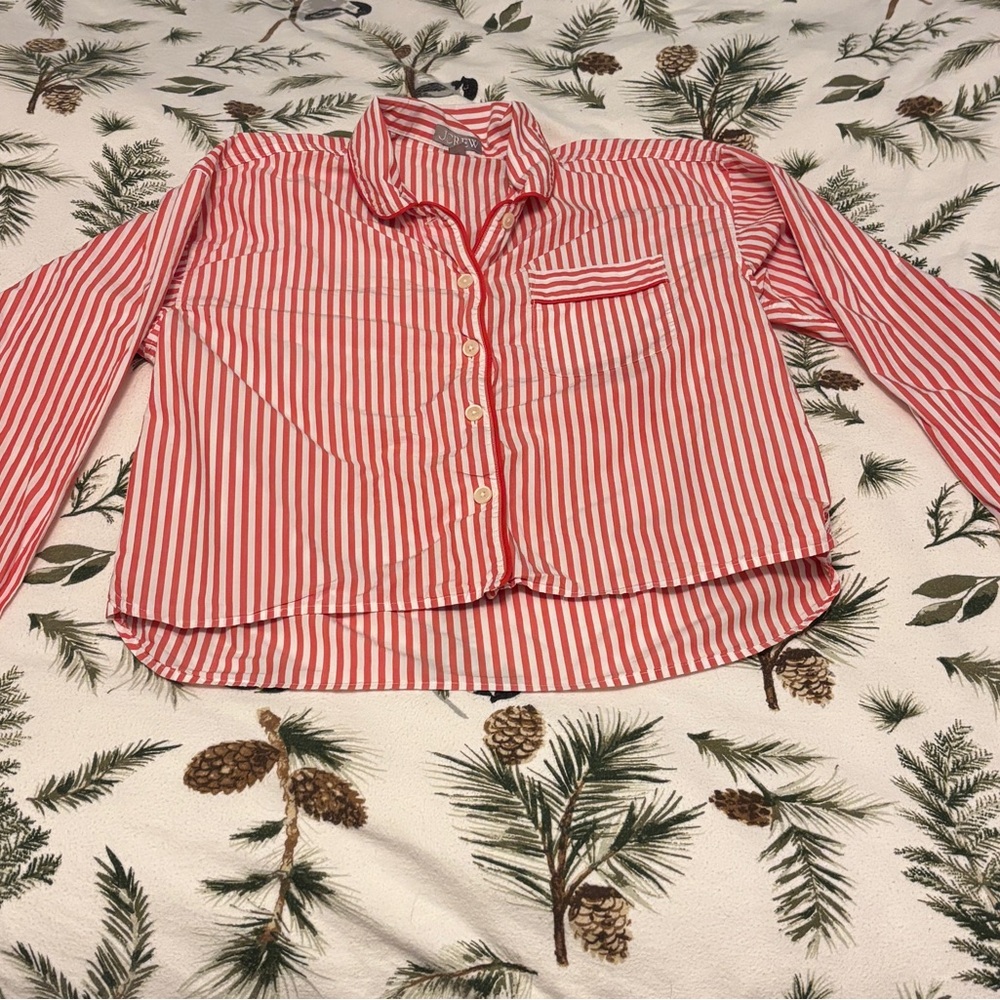 J Crew Pajama Set Red and White Striped Button-Up Shirt & pant set